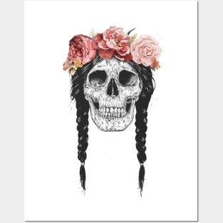 Skull with floral crown Posters and Art